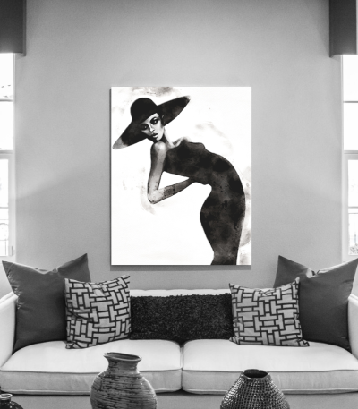Πίνακας σε Καμβά : Black and White Pose Lady