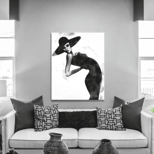 Πίνακας σε Καμβά : Black and White Pose Lady