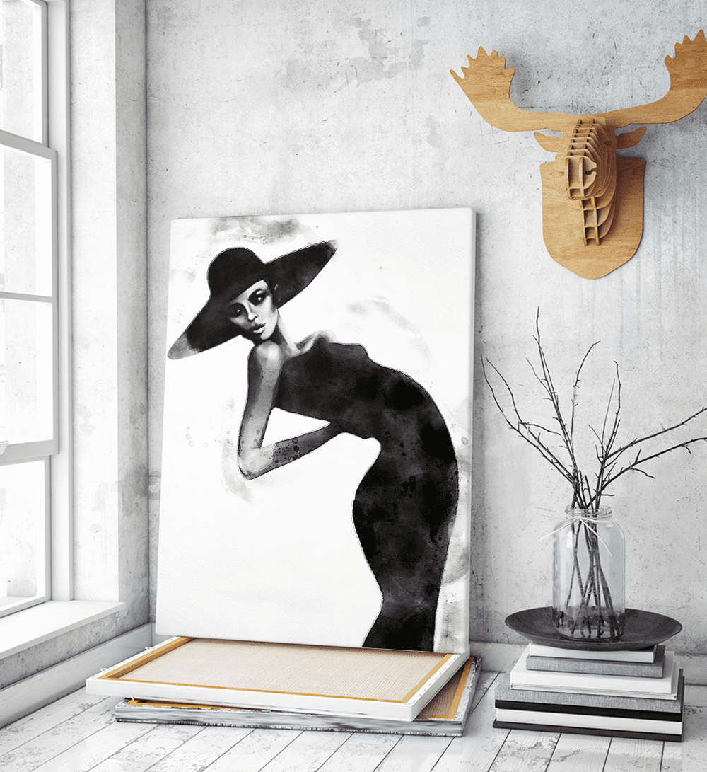 Πίνακας σε Καμβά : Black and White Pose Lady