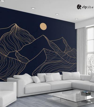 Αυτοκόλλητη Ταπετσαρία Τοίχου 3d : Abstract Gold Line Art Vector