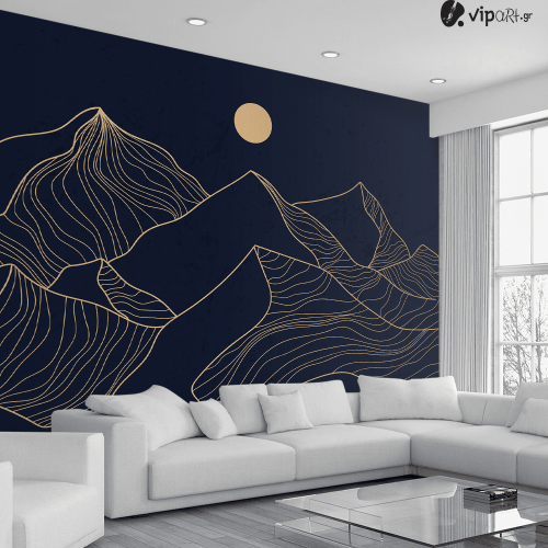 Αυτοκόλλητη Ταπετσαρία Τοίχου 3d : Abstract Gold Line Art Vector