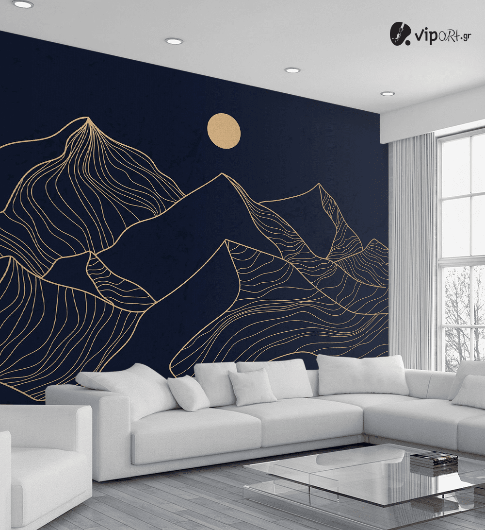 Αυτοκόλλητη Ταπετσαρία Τοίχου 3d : Abstract Gold Line Art Vector