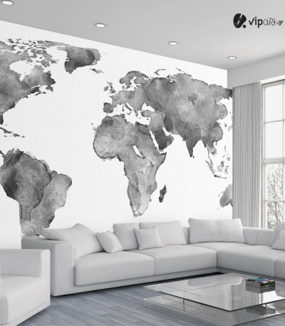 Αυτοκόλλητη Ταπετσαρία Τοίχου 3d : Watercolor Effect World Map
