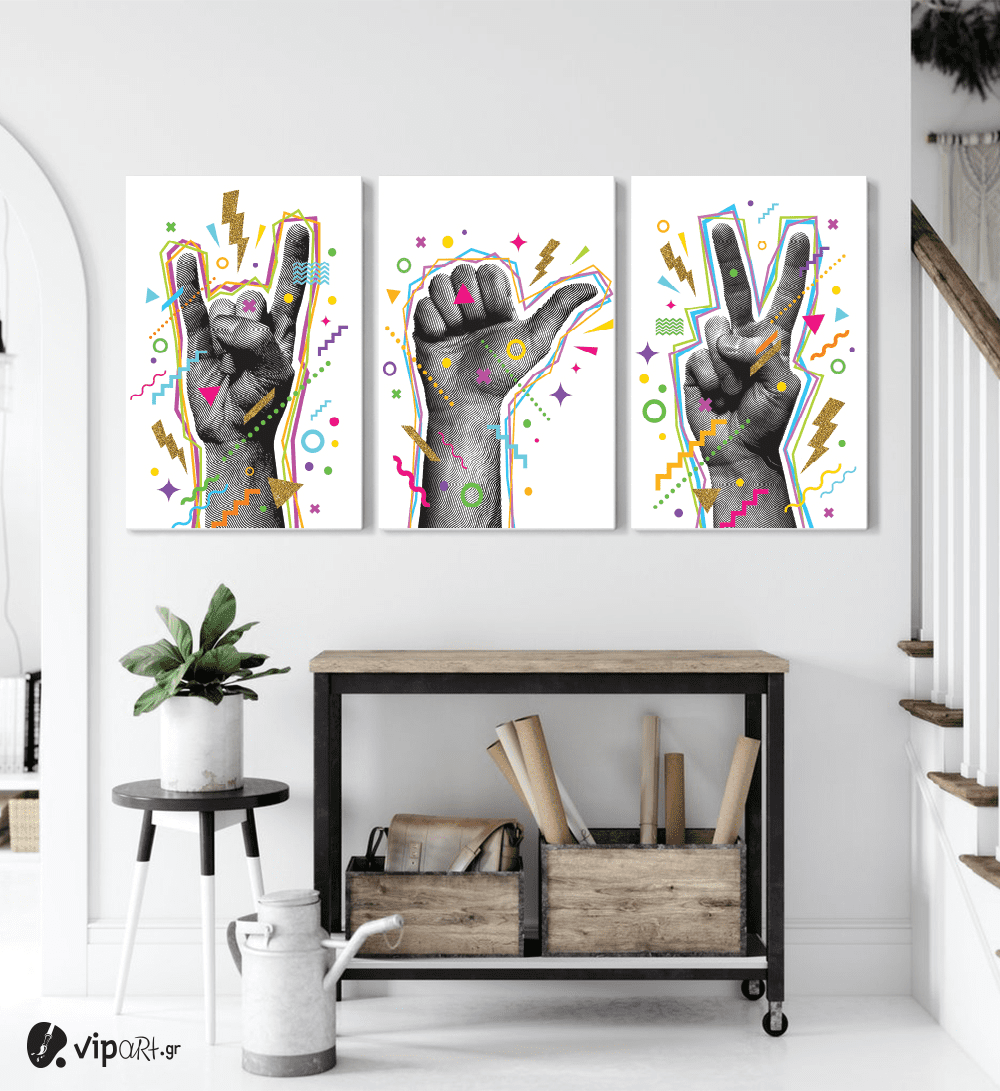 Σύνθεση Με Πίνακες Καμβάδες 60x40 - 3 Τεμάχια - Hand Art