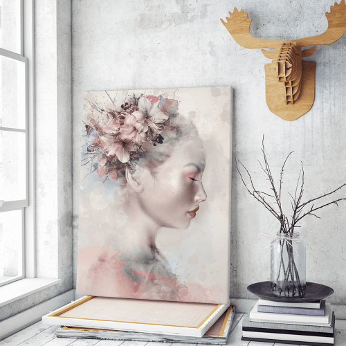 Πίνακας σε Καμβά : Flower head lady