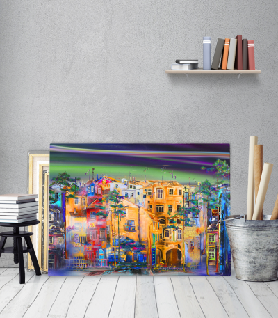 Πίνακας σε Καμβά : Colorful Abstract Town Canvas