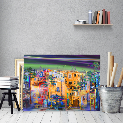Πίνακας σε Καμβά : Colorful Abstract Town Canvas