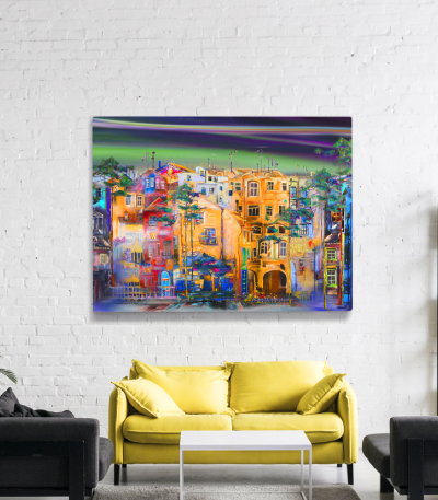 Πίνακας σε Καμβά : Colorful Abstract Town Canvas