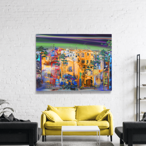 Πίνακας σε Καμβά : Colorful Abstract Town Canvas