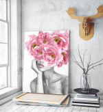 Πίνακας σε Καμβά : Black And White Lady with Blossom