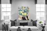 Πίνακας σε Καμβά : Lady With Blue Yellow and Orange Flowers