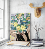 Πίνακας σε Καμβά : Lady With Blue Yellow and Orange Flowers