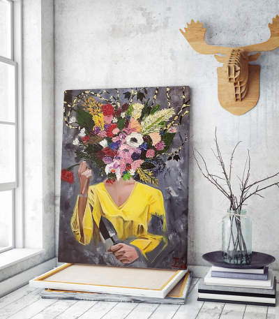 Πίνακας σε Καμβά : Colorful Flower Lady