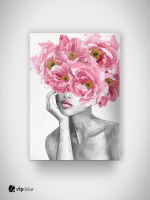 Πίνακας σε Καμβά : Black And White Lady with Blossom