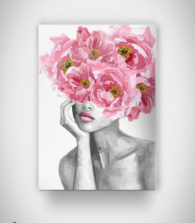 Πίνακας σε Καμβά : Black And White Lady with Blossom