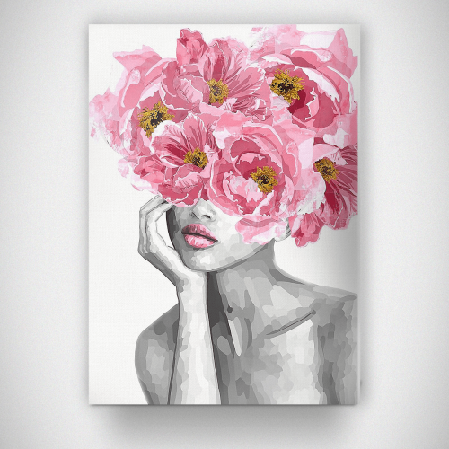 Πίνακας σε Καμβά : Black And White Lady with Blossom