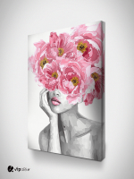 Πίνακας σε Καμβά : Black And White Lady with Blossom