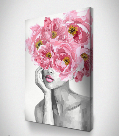 Πίνακας σε Καμβά : Black And White Lady with Blossom