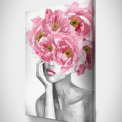 Πίνακας σε Καμβά : Black And White Lady with Blossom