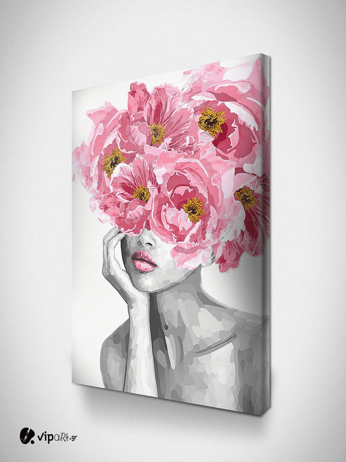 Πίνακας σε Καμβά : Black And White Lady with Blossom Πίνακας σε Καμβά : Black And White Lady with Blossom