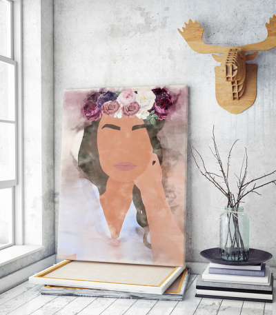 Πίνακας σε Καμβά : Floral Watercolor Lady