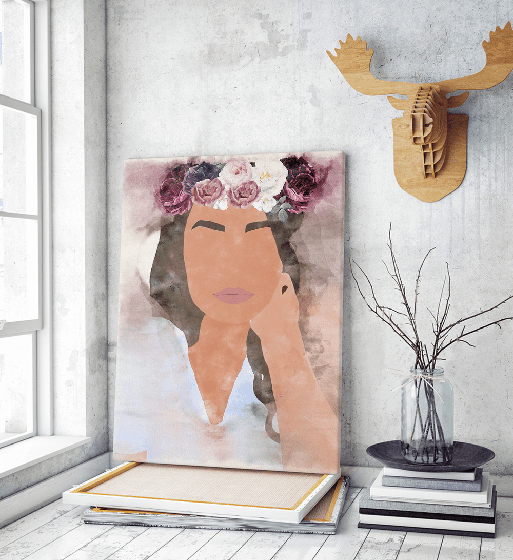 Πίνακας σε Καμβά : Floral Watercolor Lady