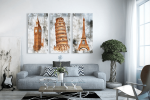 Σύνθεση με Πίνακες σε Καμβά-3 τεμάχια 40x80-London-Pisa-Paris