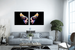 Σύνθεση Με Πίνακες Καμβάδες 60x60 - 2 Τεμάχια - Wings and Faces Abstract Synthesis