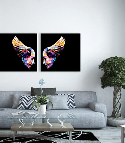 Σύνθεση Με Πίνακες Καμβάδες 60x60 - 2 Τεμάχια - Wings and Faces Abstract Synthesis