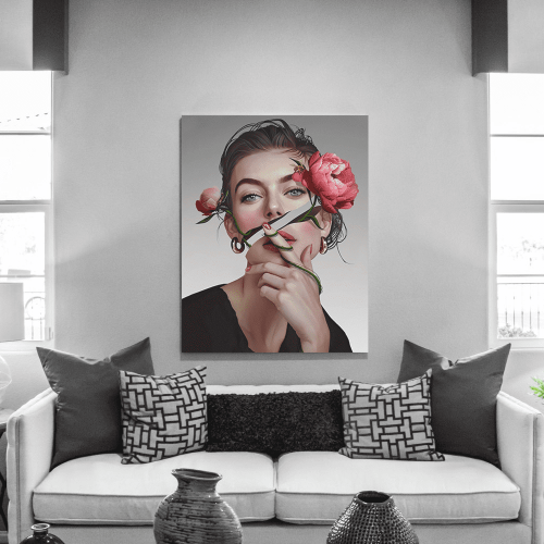Πίνακας σε Καμβά : Surrealistic Woman Portrait With Flowers