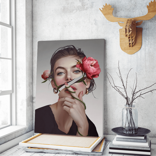 Πίνακας σε Καμβά : Surrealistic Woman Portrait With Flowers