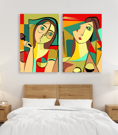 Σύνθεση με πίνακες Καμβάδες : Cubism Art - 2 Τεμάχια 70x50
