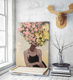 Πίνακας σε Καμβά : Floral Woman Portrait Pink and Yellow Tones