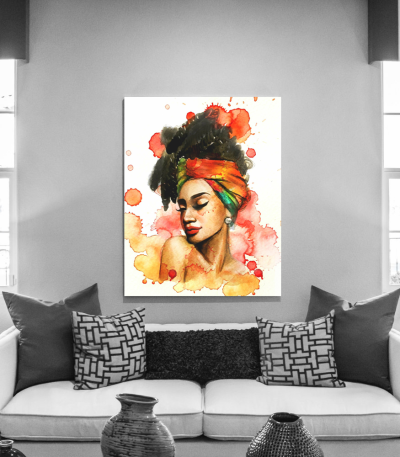 Πίνακας σε Καμβά : Orange Tone Woman Portrait Water Color Effect