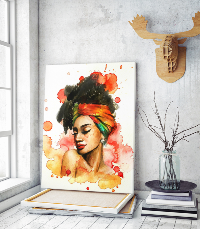 Πίνακας σε Καμβά : Orange Tone Woman Portrait Water Color Effect