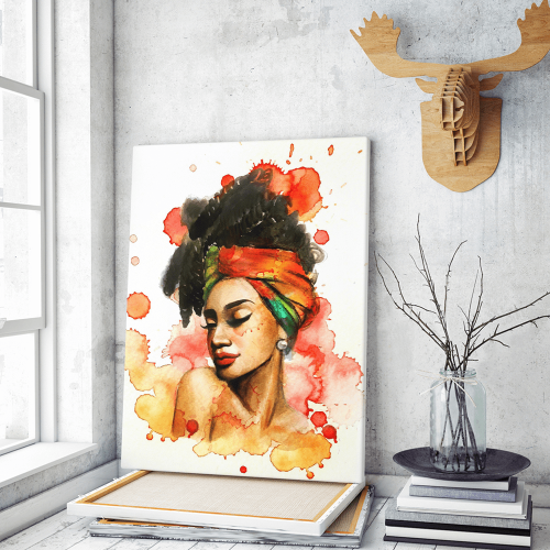 Πίνακας σε Καμβά : Orange Tone Woman Portrait Water Color Effect