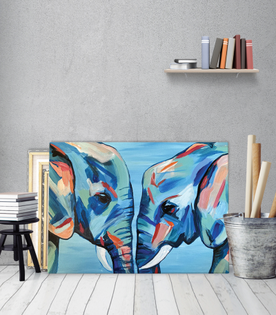 Πίνακας σε Καμβά : Blue Elephant Love