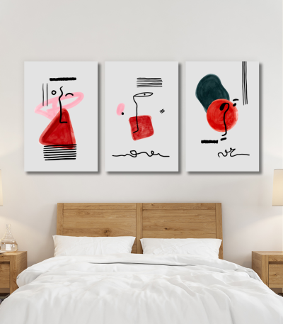Σύνθεση Με Πίνακες Καμβάδες 60x40 - 3 Τεμάχια - Minimal faces line art