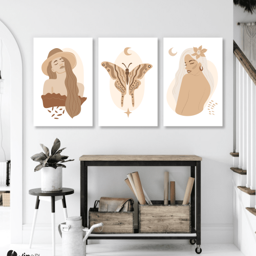 Σύνθεση Με Πίνακες Καμβάδες 60x40 - 3 Τεμάχια - Butterfly woman art