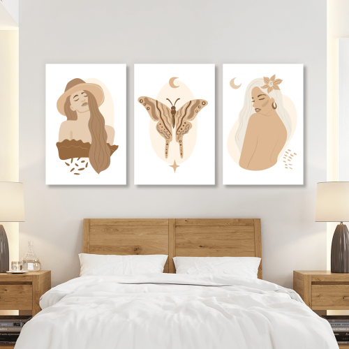 Σύνθεση Με Πίνακες Καμβάδες 60x40 - 3 Τεμάχια - Butterfly woman art