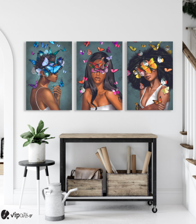 Σύνθεση Με Πίνακες Καμβάδες 60x40 - 3 Τεμάχια - Portraits Butterfly art