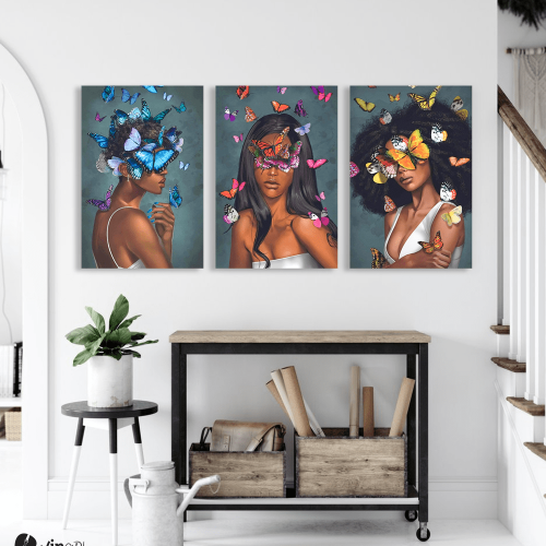 Σύνθεση Με Πίνακες Καμβάδες 60x40 - 3 Τεμάχια - Portraits Butterfly art
