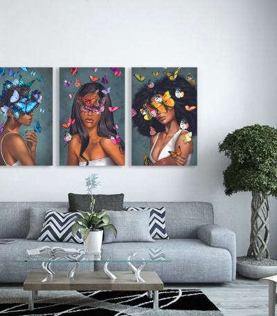 Σύνθεση Με Πίνακες Καμβάδες 60x40 - 3 Τεμάχια - Portraits Butterfly art