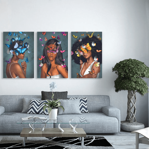 Σύνθεση Με Πίνακες Καμβάδες 60x40 - 3 Τεμάχια - Portraits Butterfly art