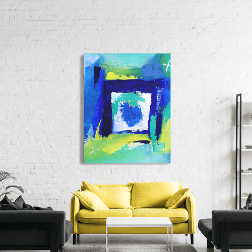 Πίνακας σε Καμβά : Abstract Blue Yellow and Green Canvas