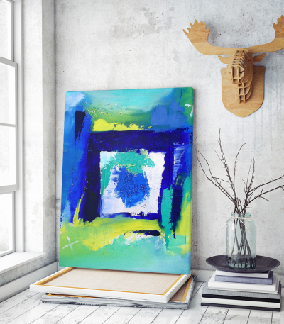 Πίνακας σε Καμβά : Abstract Blue Yellow and Green Canvas