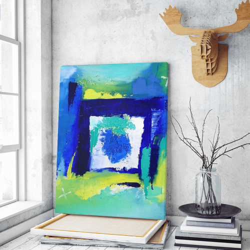 Πίνακας σε Καμβά : Abstract Blue Yellow and Green Canvas