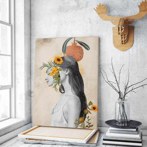 Πίνακας σε Καμβά : Nude Tone Woman Canvas with Flowers