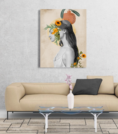 Πίνακας σε Καμβά : Nude Tone Woman Canvas with Flowers