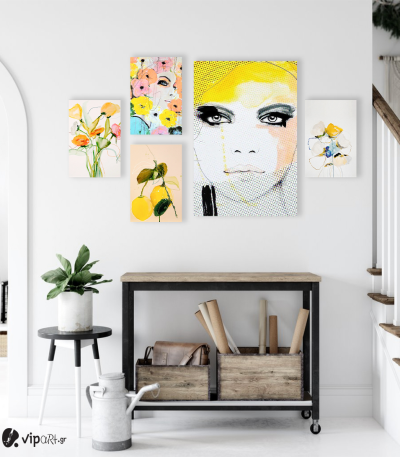 Σύνθεση με πίνακες Καμβάδες Colors and Floral - 4 Τεμάχια 30x 20 & 1 Tεμάχιο 60 X 40